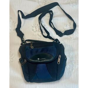 Lezura Camera Bag Navy Blue/Black – 4 Compartments, Strap, Belt Loop, Handle